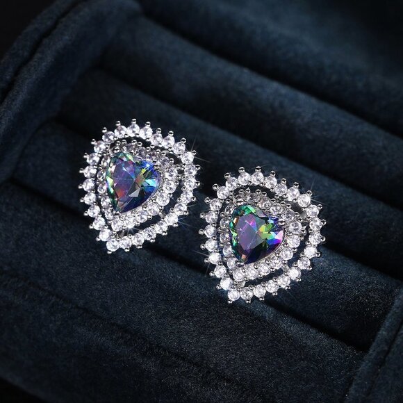 "💎Hollow Double Heart Colorful Zircon Inlaid Heart Earrings  Women, INDN8611 - Picture 4 of 4